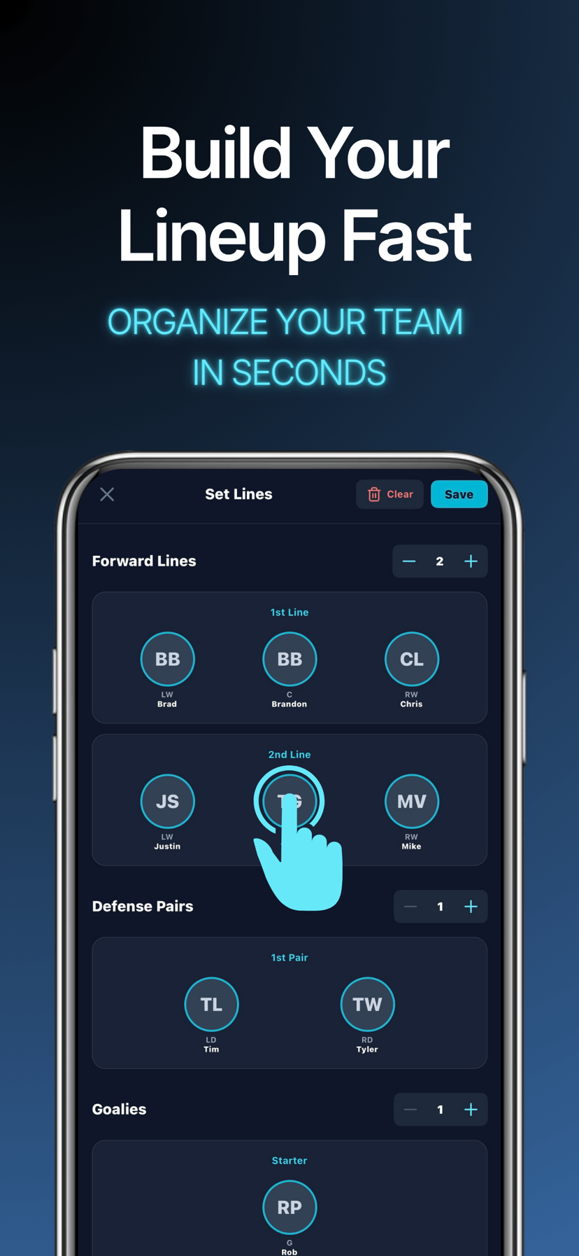 Sport-specific lineup builder for hockey, baseball & more