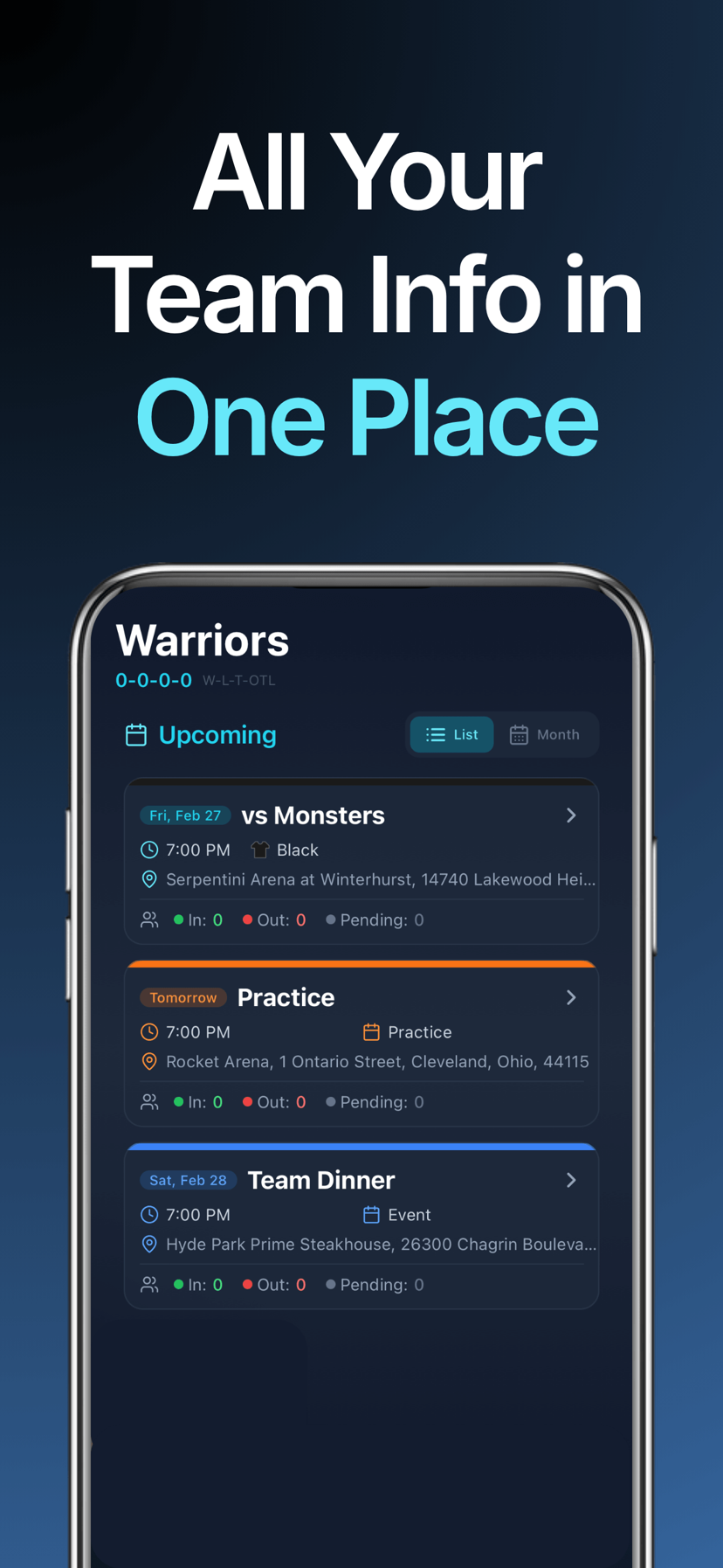 Team schedule and game management in ALIGN Sports